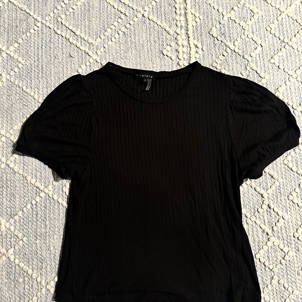 1 State Women's Black Puff Sleeve Rib Knit Top - Picture 3 of 5